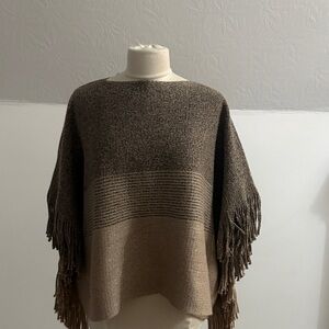 Fringed Two-Tone Brown Women's Sweater Poncho